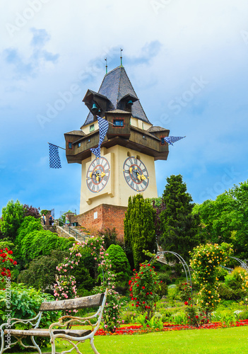 Clock tower of Uhrturm in Graz, Styria, Austria