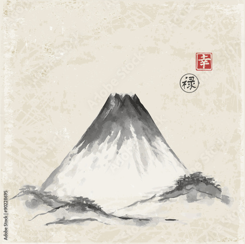 Fujiyama mountain hand-drawn with ink 