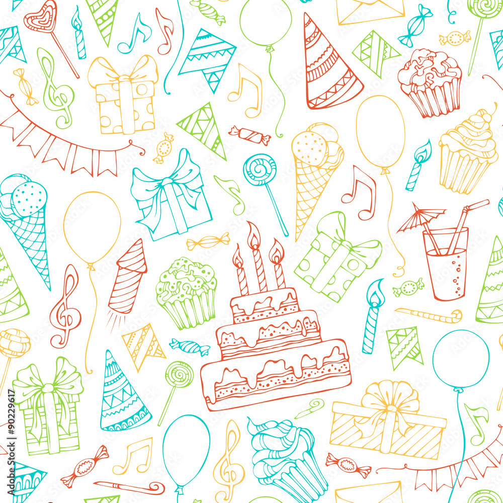 Bright seamless birthday pattern. Bright seamless birthday pattern.