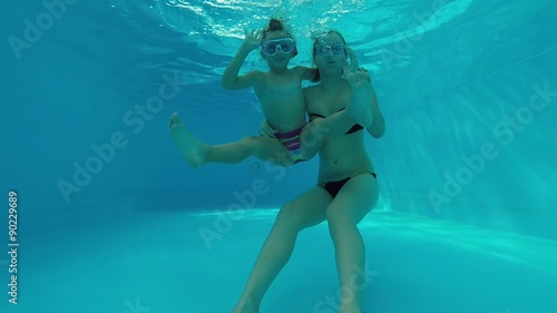 Swimming under the water.