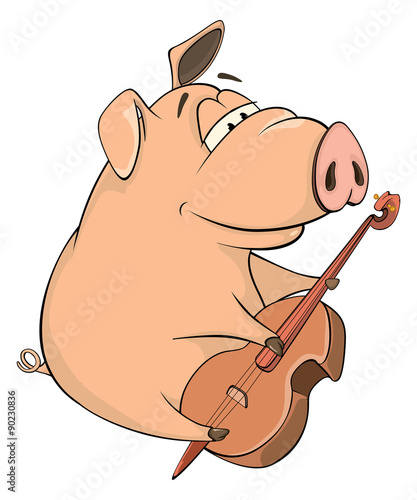 illustration of a pig-musician cartoon