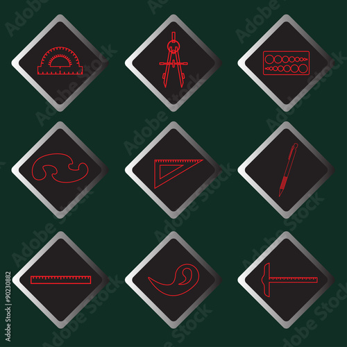 Set vector red icons of drawing accessories