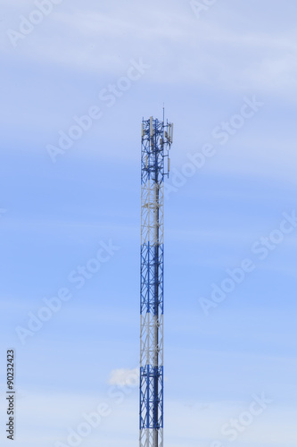 Telecommunications Antenna Tower For Radio, Television And Telephony With Beautiful Blue Sky.