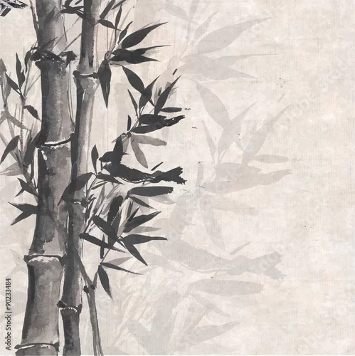 Obraz Karta z bambusa na starym papierze ryżowym