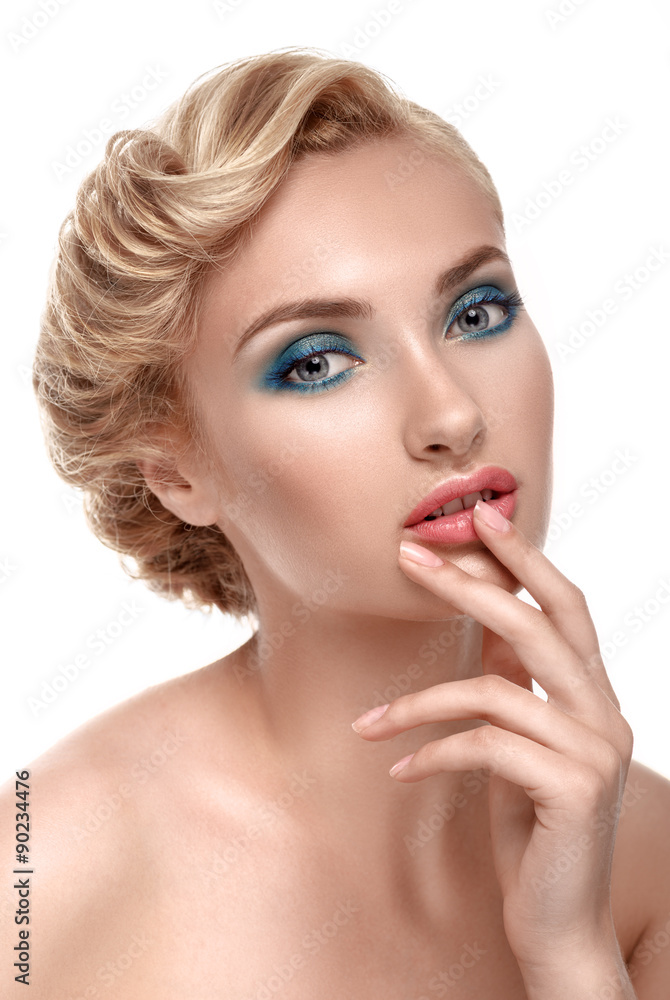 Beauty Portrait. Beautiful Woman Touching her Lips. Beauty Portrait. Beautiful Woman Touching her Lips.