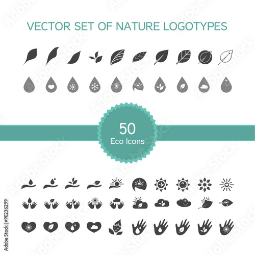 Vector set of 50 ecology icons, nature logo