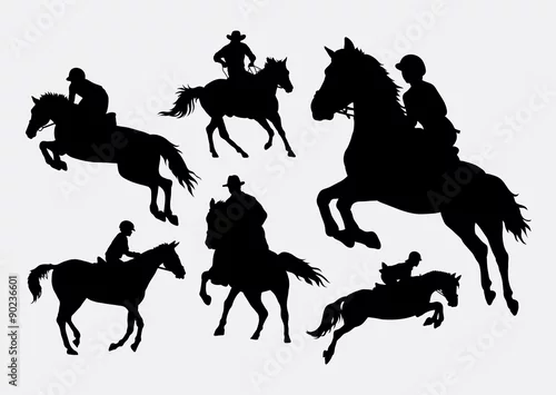 Obraz Samce i samice jeżdżące na koniach sport akcja sylwetki