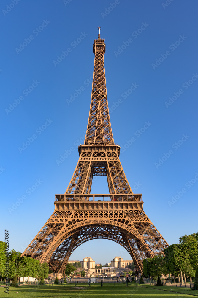 Eiffel tower in Paris against blue sky