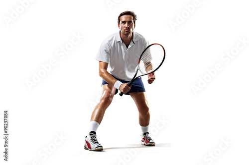isolated on white young man is playing tennis photo