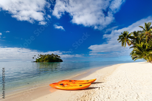 Beautiful tropical beach at exotic island in Pacific photo