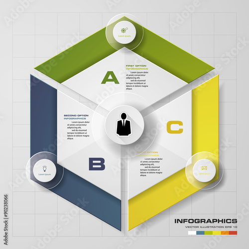 3 steps in modern design hexagonal infographics diagram. Vector Illustration background.
