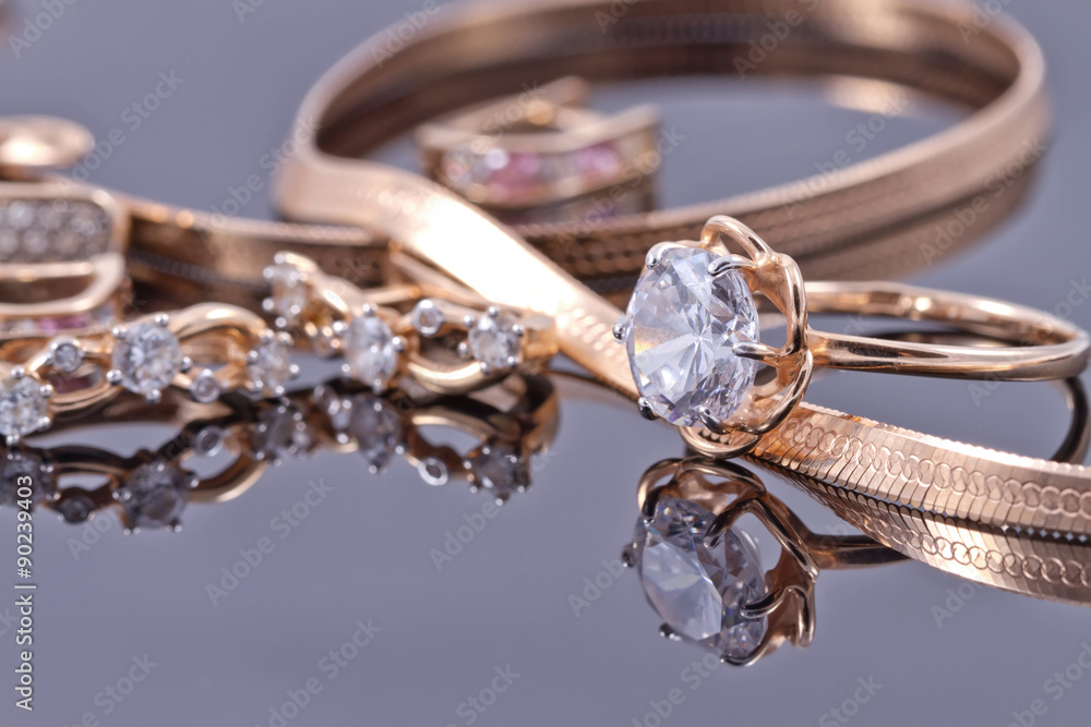 gold ring, earrings and chains gold ring, earrings and chains