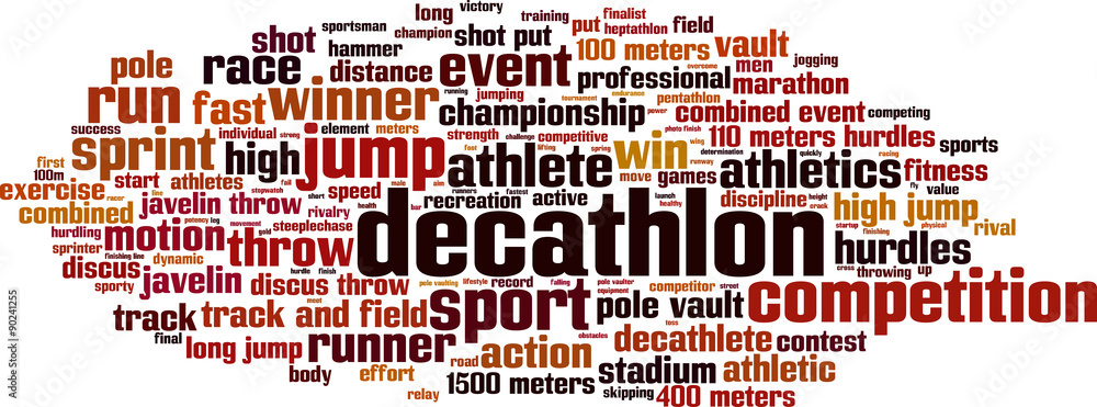 Decathlon word cloud concept. Vector illustration