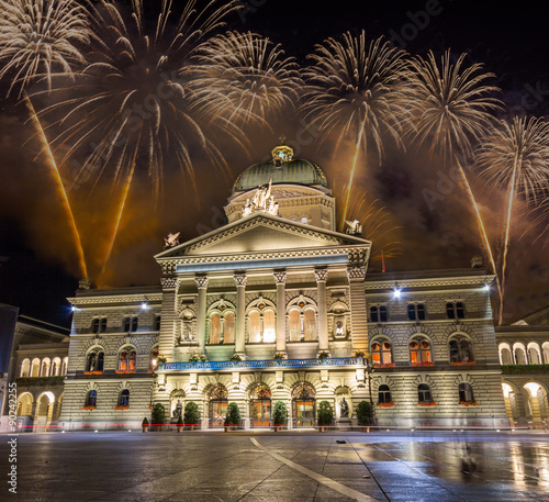 Spectacular Fireworks over Bern in Switzerland 