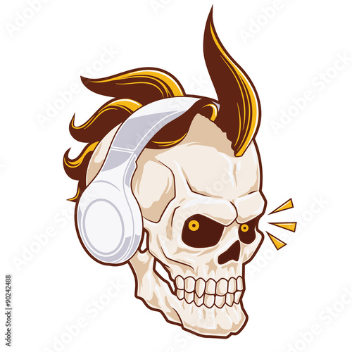 Mohawk skull head that uses a headphone.