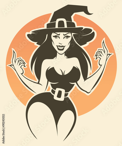 young and sexy halloween witch, vector invitation illustration
