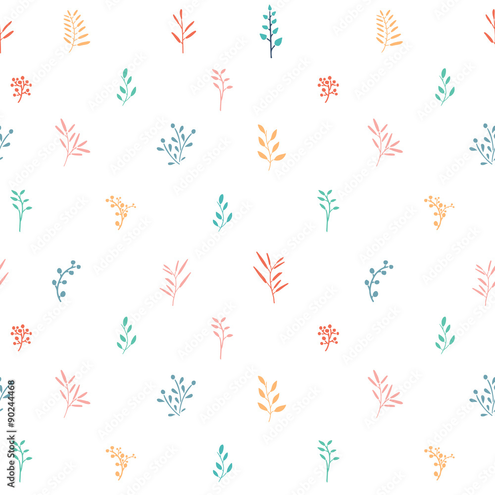 Seamless simple pattern pastel colors with leaves, plants
