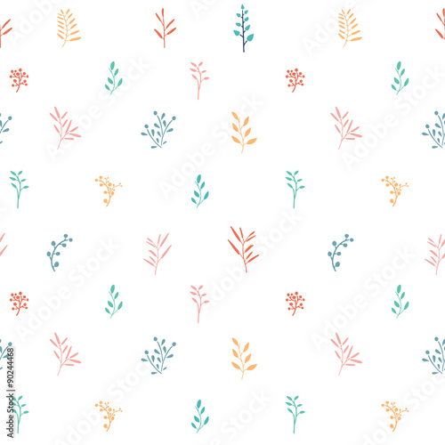 Seamless simple pattern pastel colors with leaves, plants