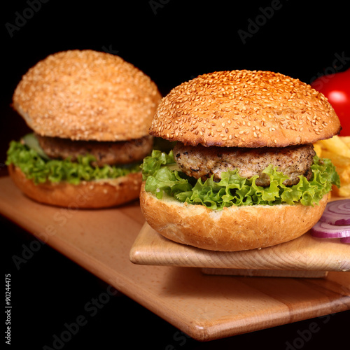 Burgers with cutlet and chips