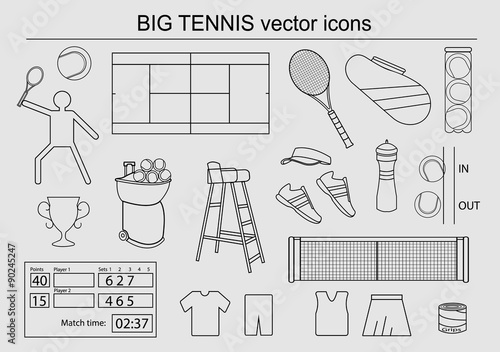 Set of big tennis vector icons