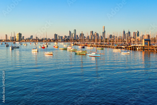 Melbourne skyline from St Kilda at sunset (Victoria, Australia)