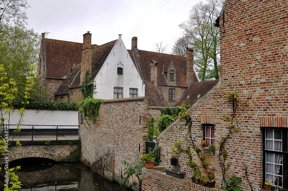 The old traditional brick houses in Brugge - a small Belgian town