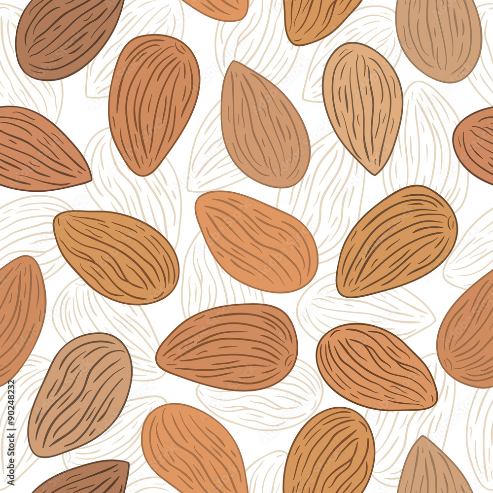 Almond nuts. Vector seamless pattern, eps10.