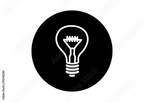 Black and white light bulb icon on white background