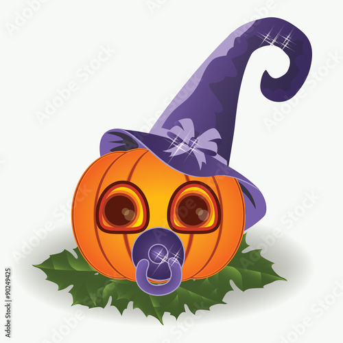 Halloween baby pumpkin with pacifier, vector illustration