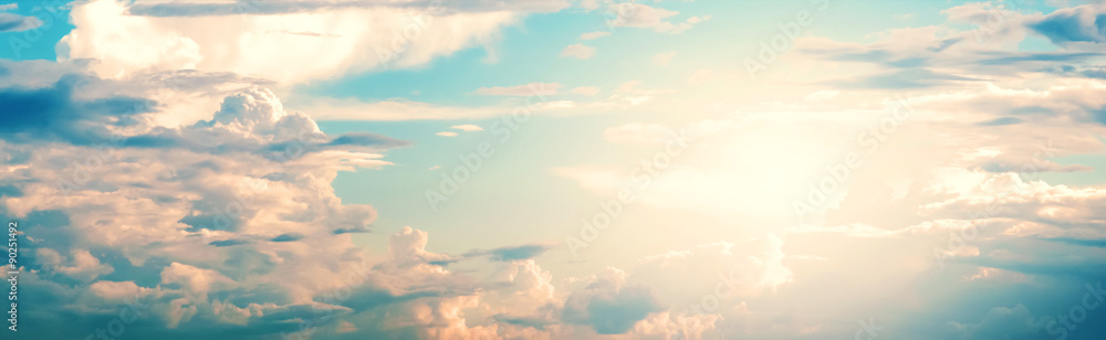 panoramic of sky with sun (vintage color tone image)