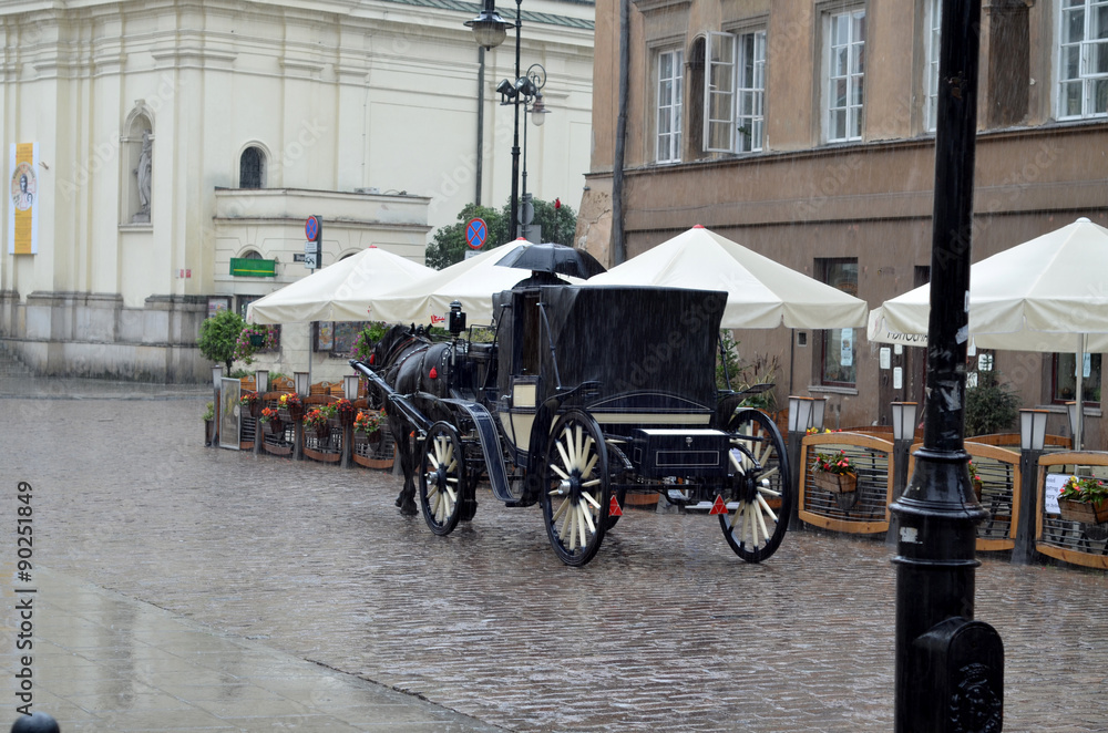 Street view of restaurant area near the Old Square in Warsaw, Poland