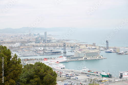view of the cargo sea port in Barcelona