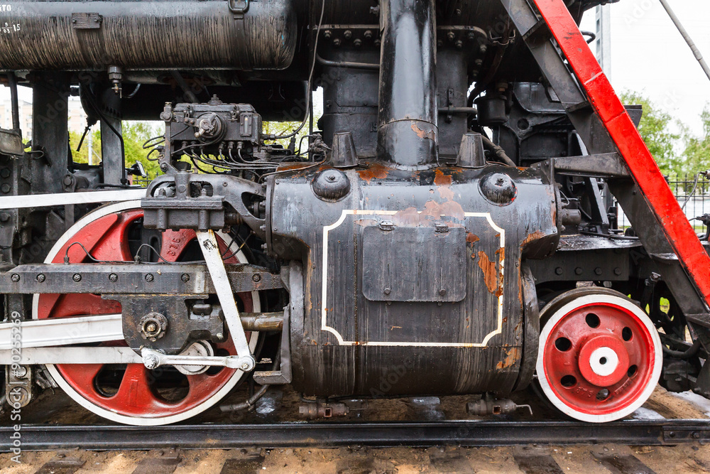 wheel detail of a steam train locomotive