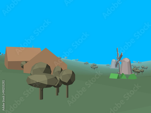 Low poly retro style landscape
