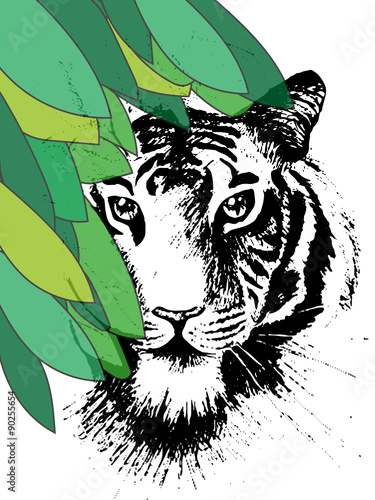 Fototapeta Naklejka Na Ścianę i Meble -  Tiger under leafes