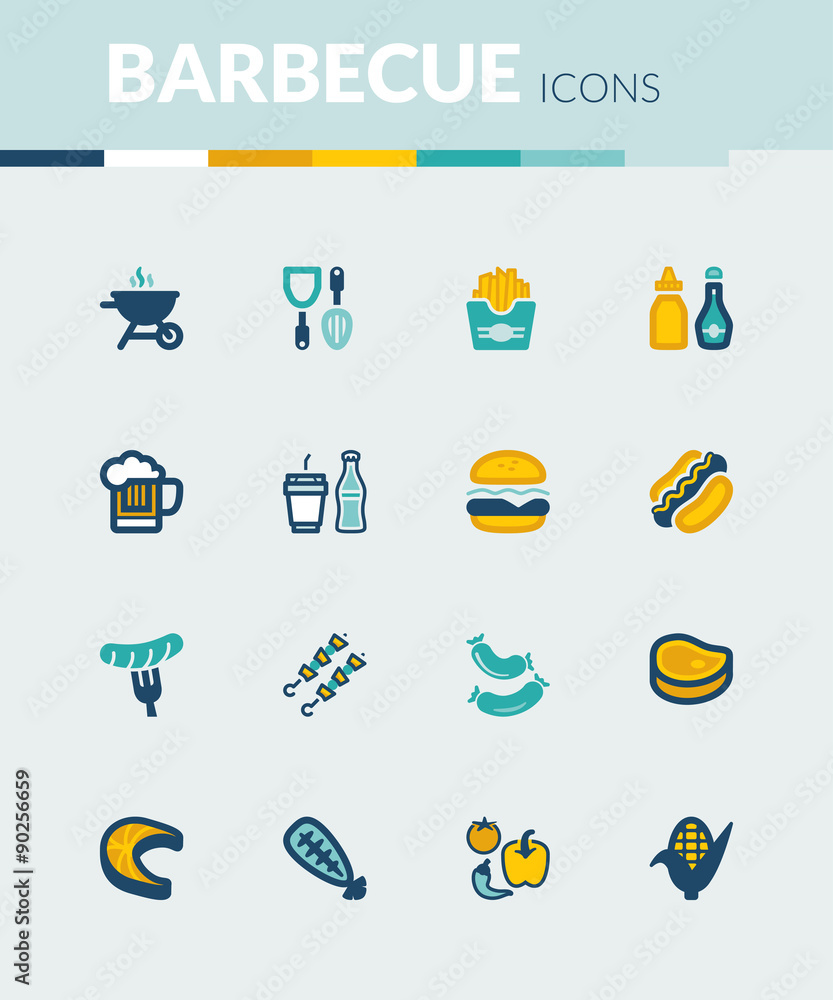 Barbecue colorful flat icons