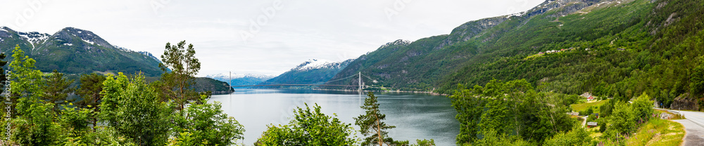 Panorama of Hardangerbrua bridge Panorama of Hardangerbrua bridge