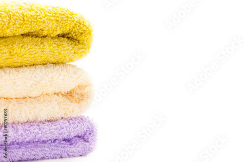 Set of towels over white isolated background