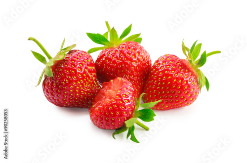 Four strawberries isolated on white background