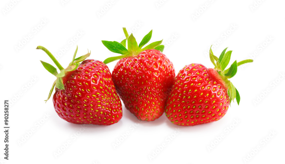 three strawberries isolated on white background three strawberries isolated on white background