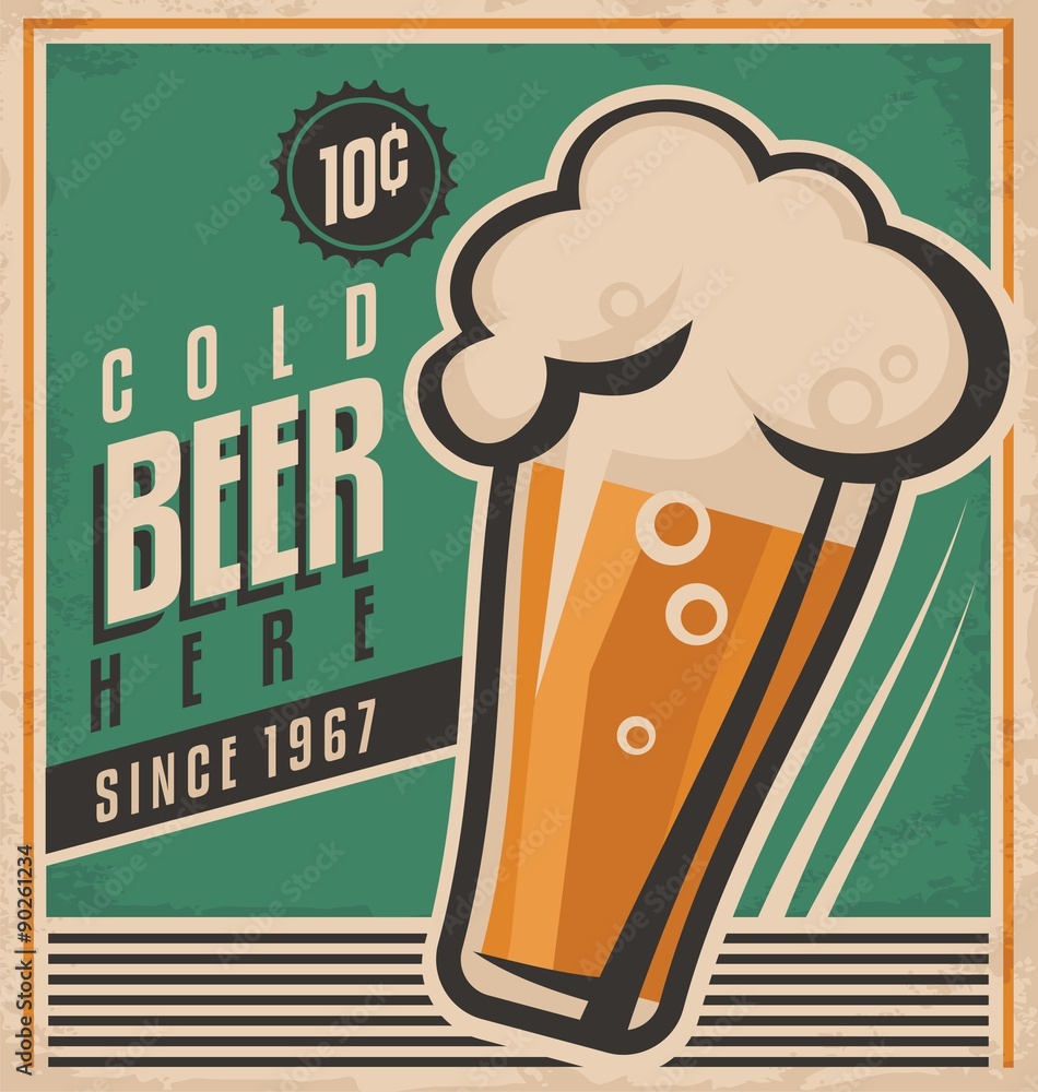 Fotografia Vintage poster template for cold beer su EuroPosters.it