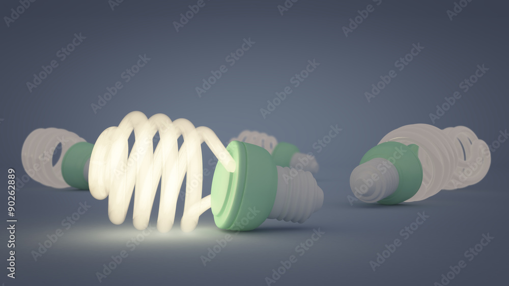 3 D render of field of energy-saving light bulbs. 3 D render of field of energy-saving light bulbs.