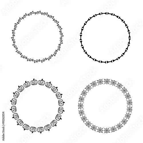 Set of hand drawn halloween frames isolated on white