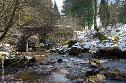 Stone bridge over Taf Fechan river in the Taf Fechan forest, Brecon Beacons National Park, Wales. 