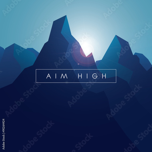 Mountain vector background. Realistic high peaks with blue