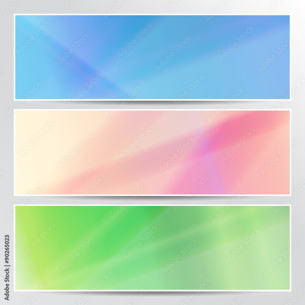 Set of bright and smooth color banners. Collection of background patterns in green, purple and blue color.