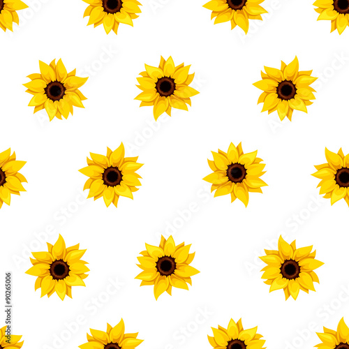 Fototapeta Naklejka Na Ścianę i Meble -  Seamless pattern with sunflowers on white. Vector illustration.