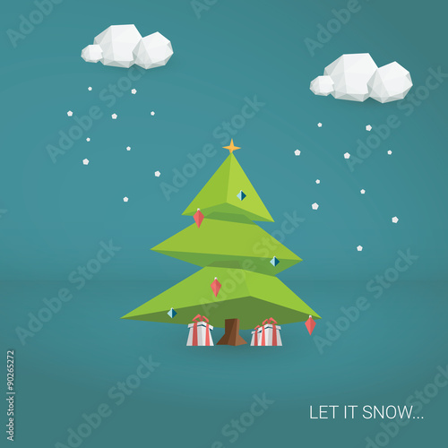 Christmas tree background. Low poly design. Polygonal geometric