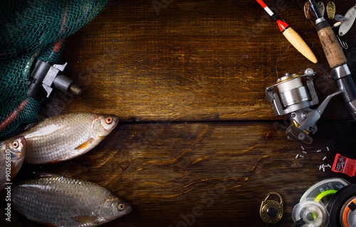 Fotografie, Obraz art sports fishing rod and tackle background