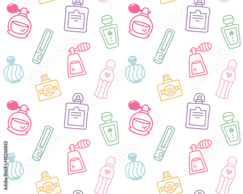Hand drawn perfume bottles seamless pattern